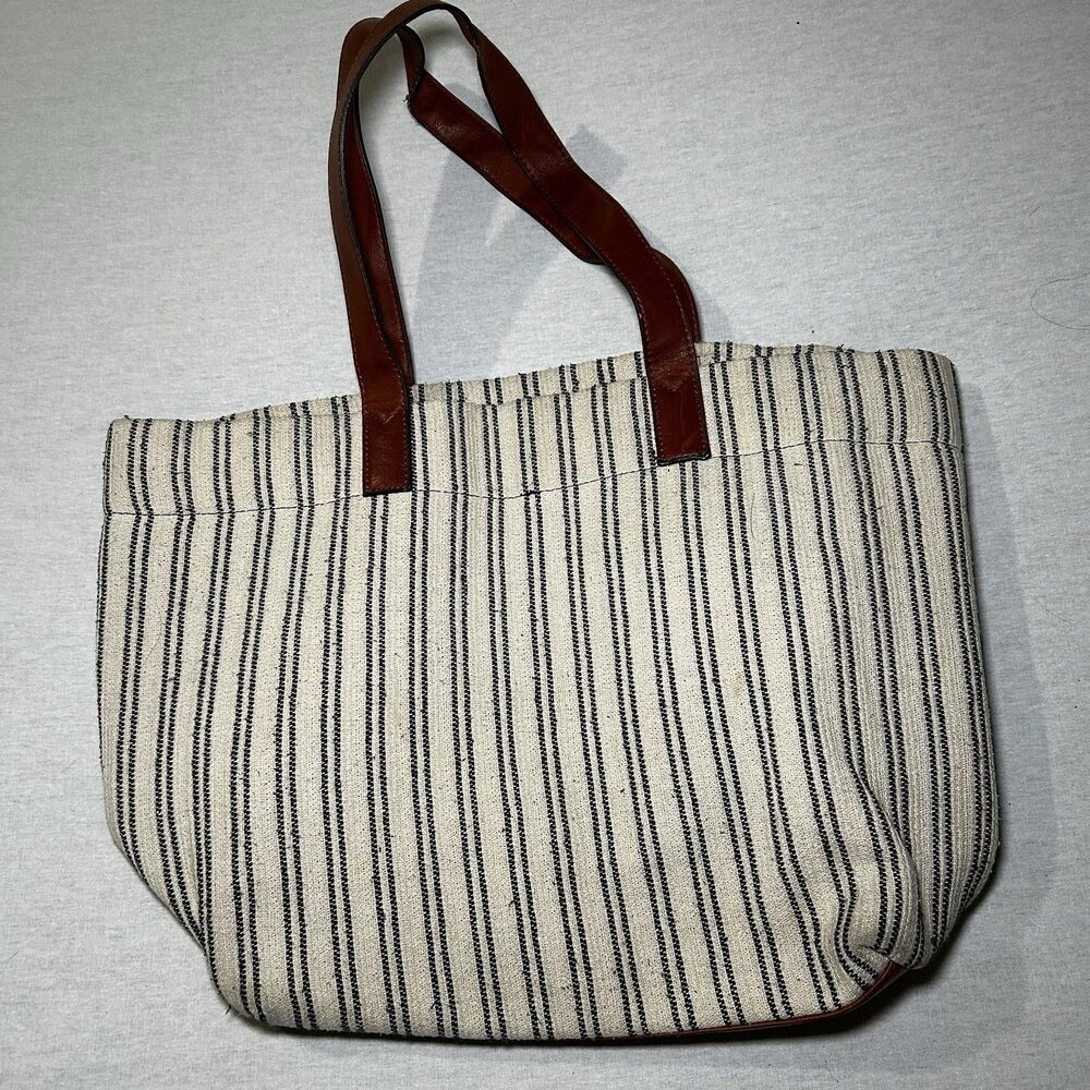 Street Level Canvas Tote Bag with Faux Leather Straps, Snap Closure